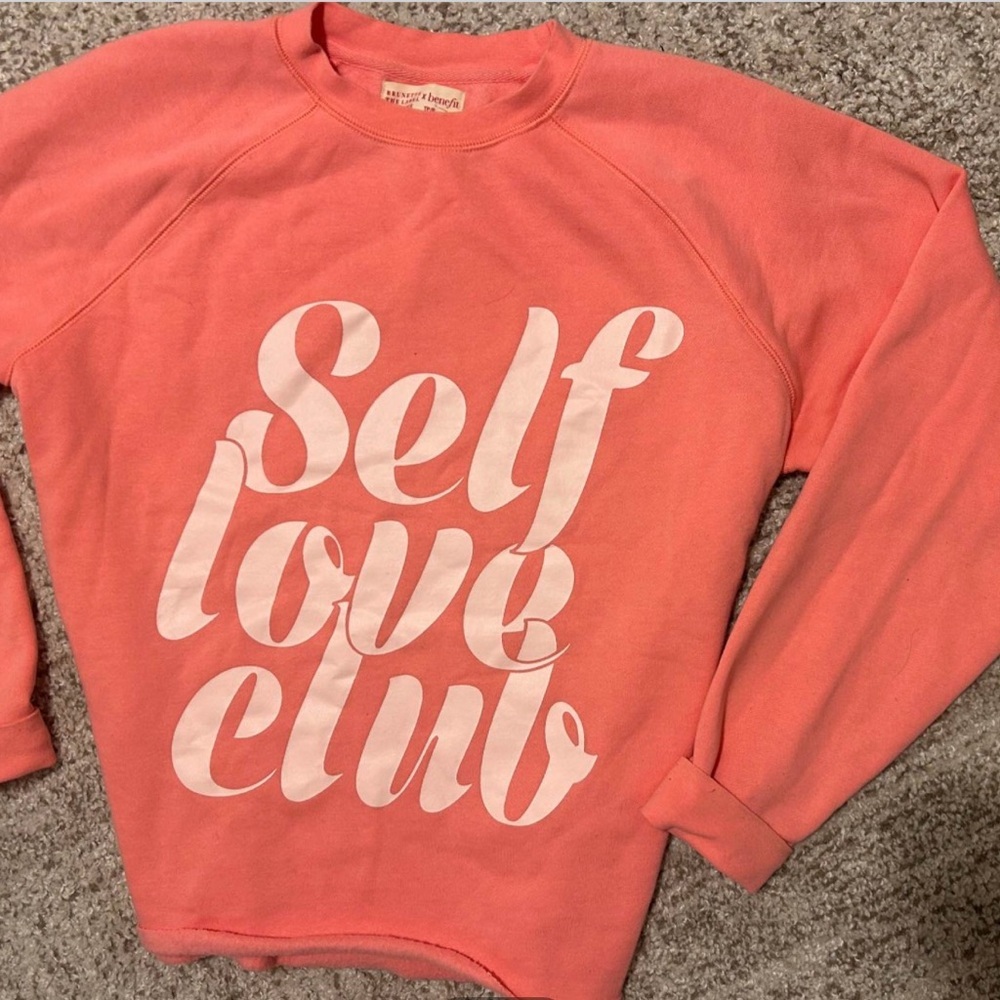 Brunette the Label x Benefit “Self Love Club” Coral Sweatshirt